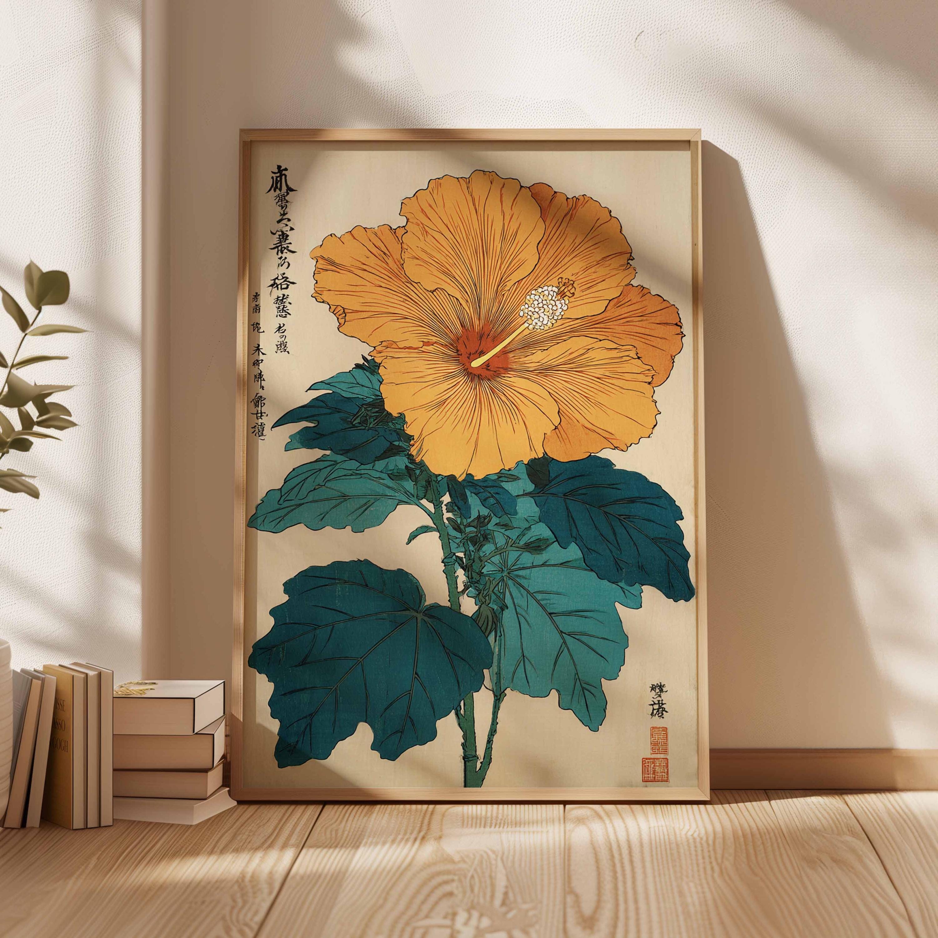 Japanese Hibiscus Poster, Vintage Botanical Wall Art, Traditional