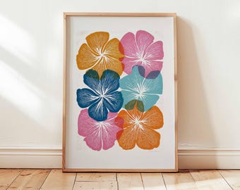 Colorful Flower Wall Art Print, Modern Botanical Poster, Bright Floral Illustration, Contemporary Nature Decor for Home or Office