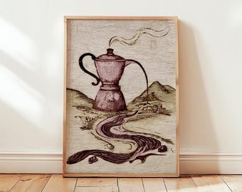 Surreal Coffee Poster, Vintage Kitchen Wall Art, Paper Print