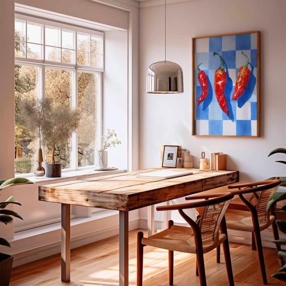 Chili Pepper Poster, Colorful Kitchen Wall Art Print, Red Peppers