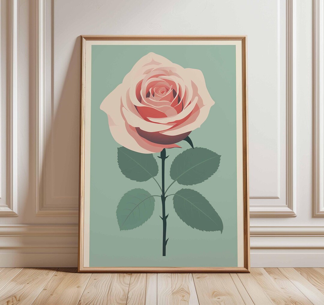 Pink Rose Poster, Modern Floral Wall Art, Minimalist Botanical Print ...