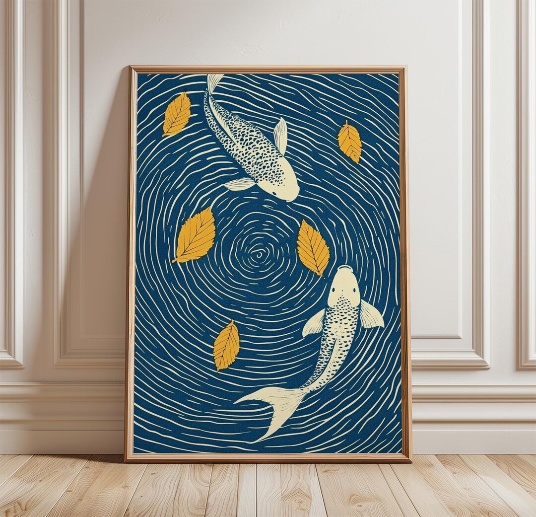 Koi Fish Poster | Japanese Style Wall Art | Yin Yang Fish Print ...