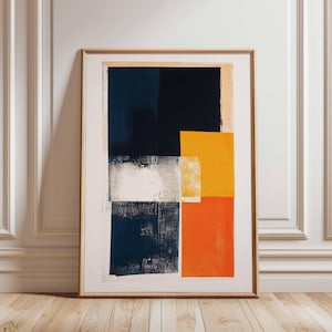 Abstract Geometric Art Poster, Modern Color Block Art Print, Minimalist Wall Art, Orange and Navy Blue Abstract Painting, Contemporary Decor