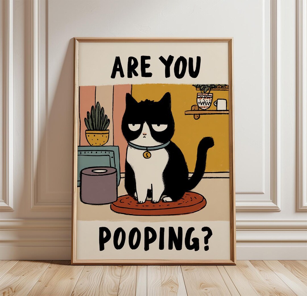 Funny Cat Bathroom Poster | Are You Pooping Print | Humorous Toilet ...