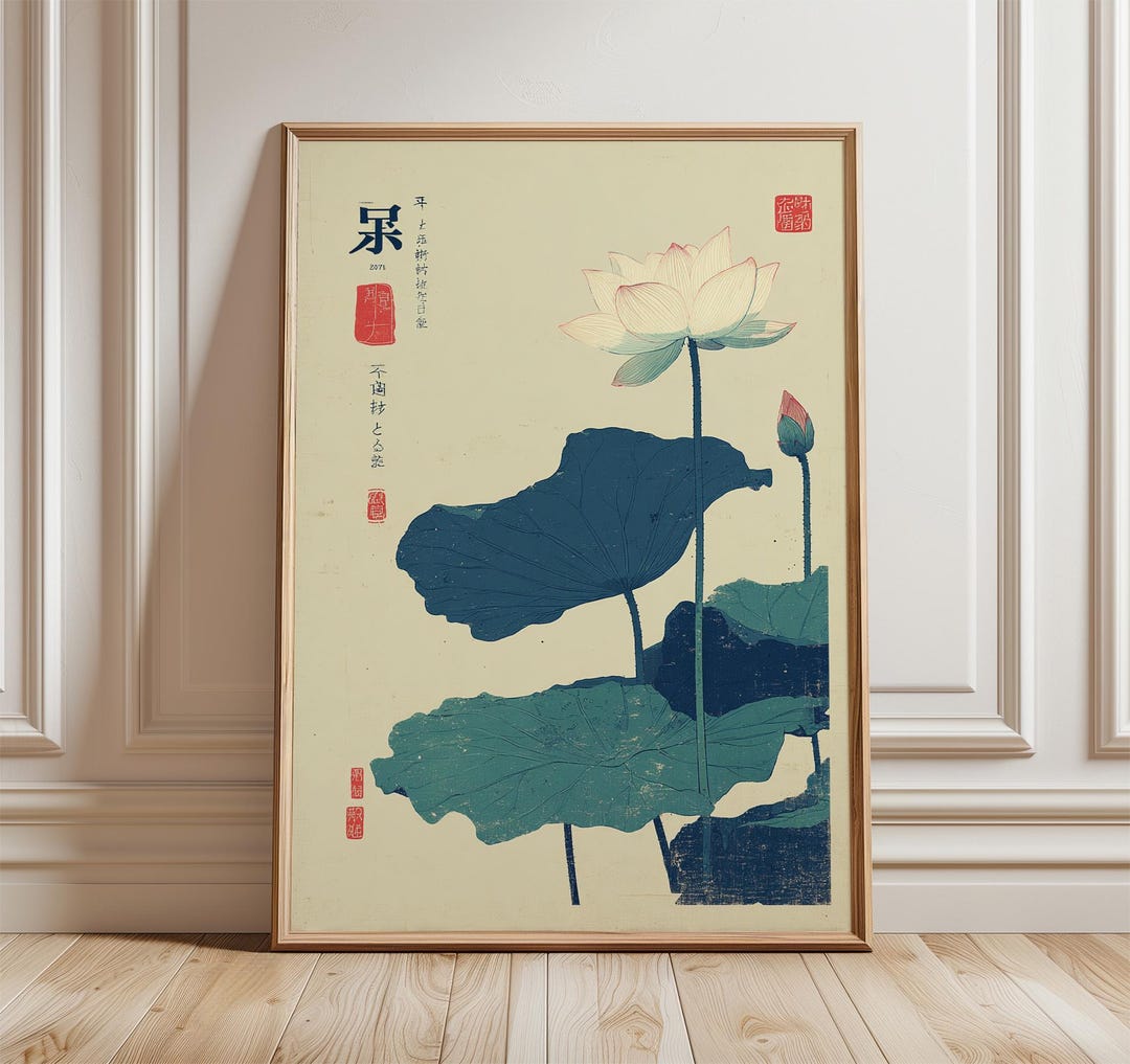 Japanese Lotus Poster, Retro Wall Art, Vintage Botanical Art Print ...