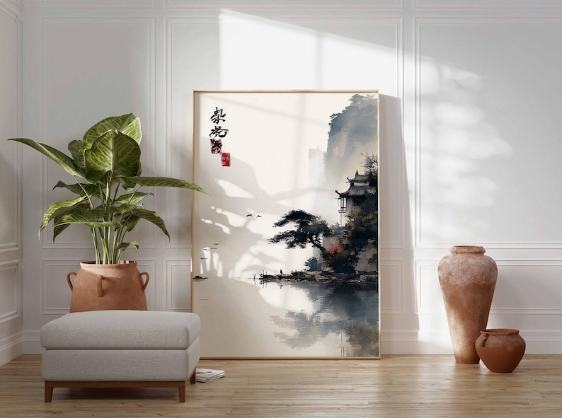 Japanese Ink Landscape Poster, Minimalist Asian House Wall Art, Zen ...
