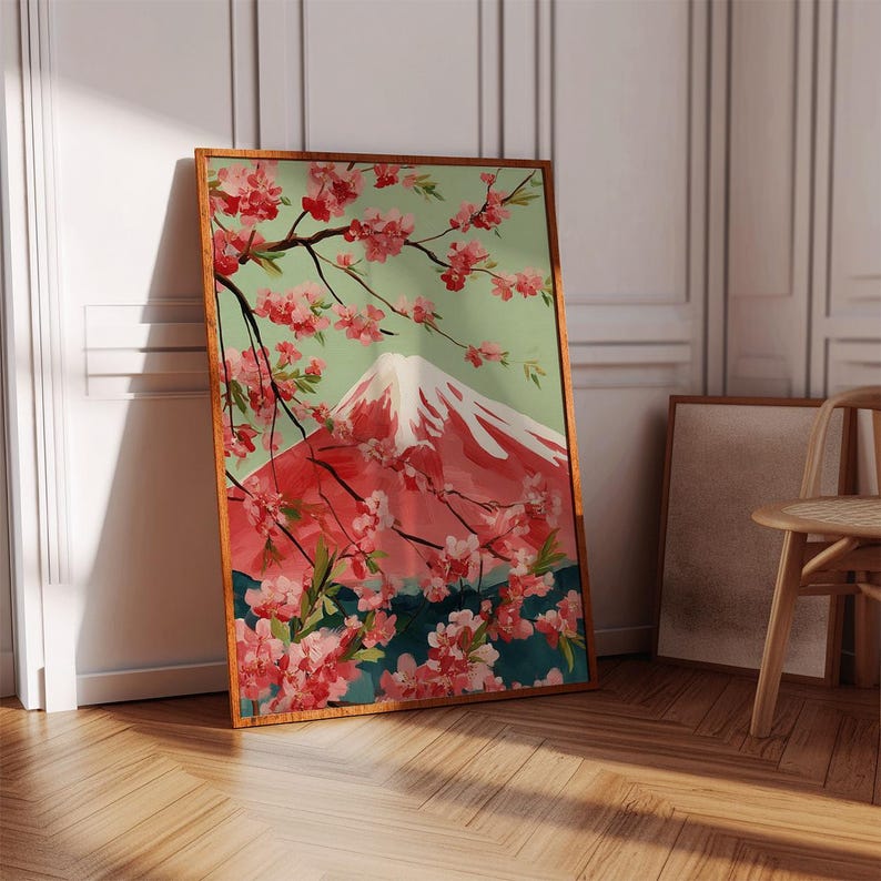 Mount Fuji Cherry Blossom Poster Print | Japanese Landscape Wall Art ...