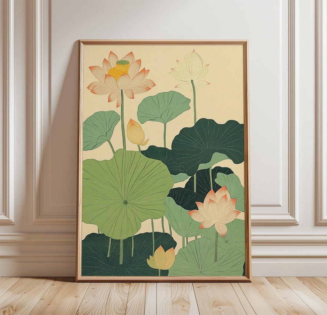 Lotus Flower Poster | Japanese Style Wall Art | Botanical Pond Print ...