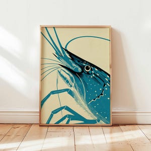 Blue Crab Wall Art Print, Nautical Kitchen Poster, Coastal Sea Life Illustration, Vintage Marine Animal Decor, Ocean Seafood Artwork
