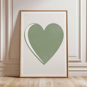 Heart Poster, Minimalist Wall Art Print, Retro Love Decor, Vintage Mid Century Modern Artwork, Romantic Abstract Home Wall Decoration