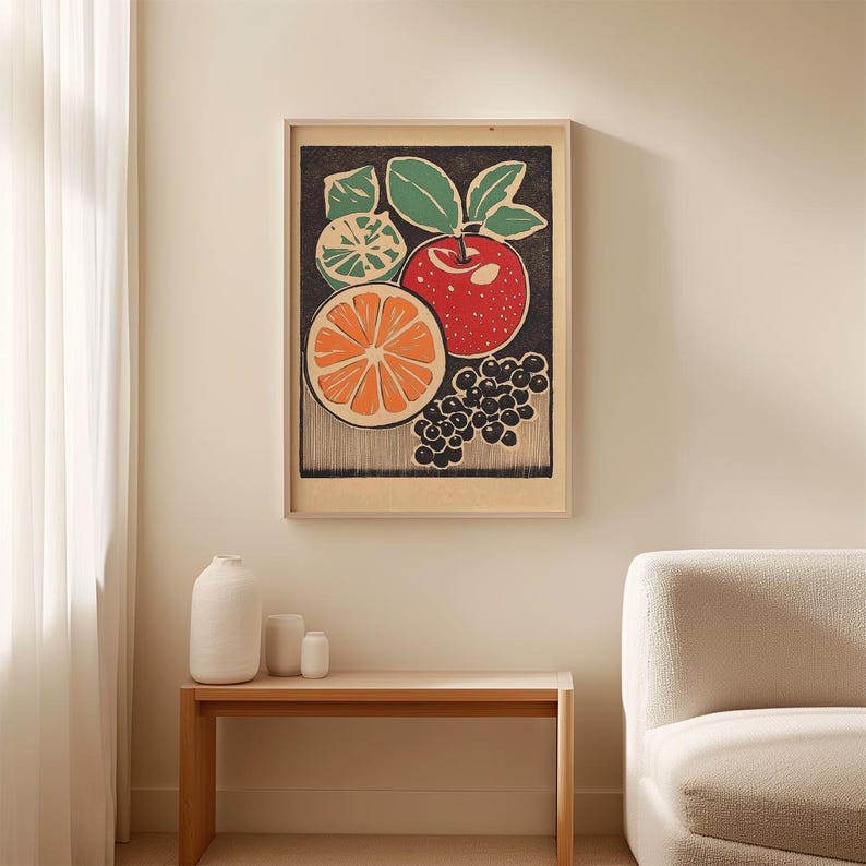 kitchen gallery wall art set of 6, vintage fruit... Fruit Poster, Vintage Kitchen Wall Art, Retro Food Illustration Print ...