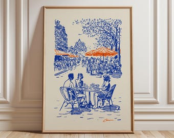 Paris Street Café Poster, French wall art for living room or kitchen decor