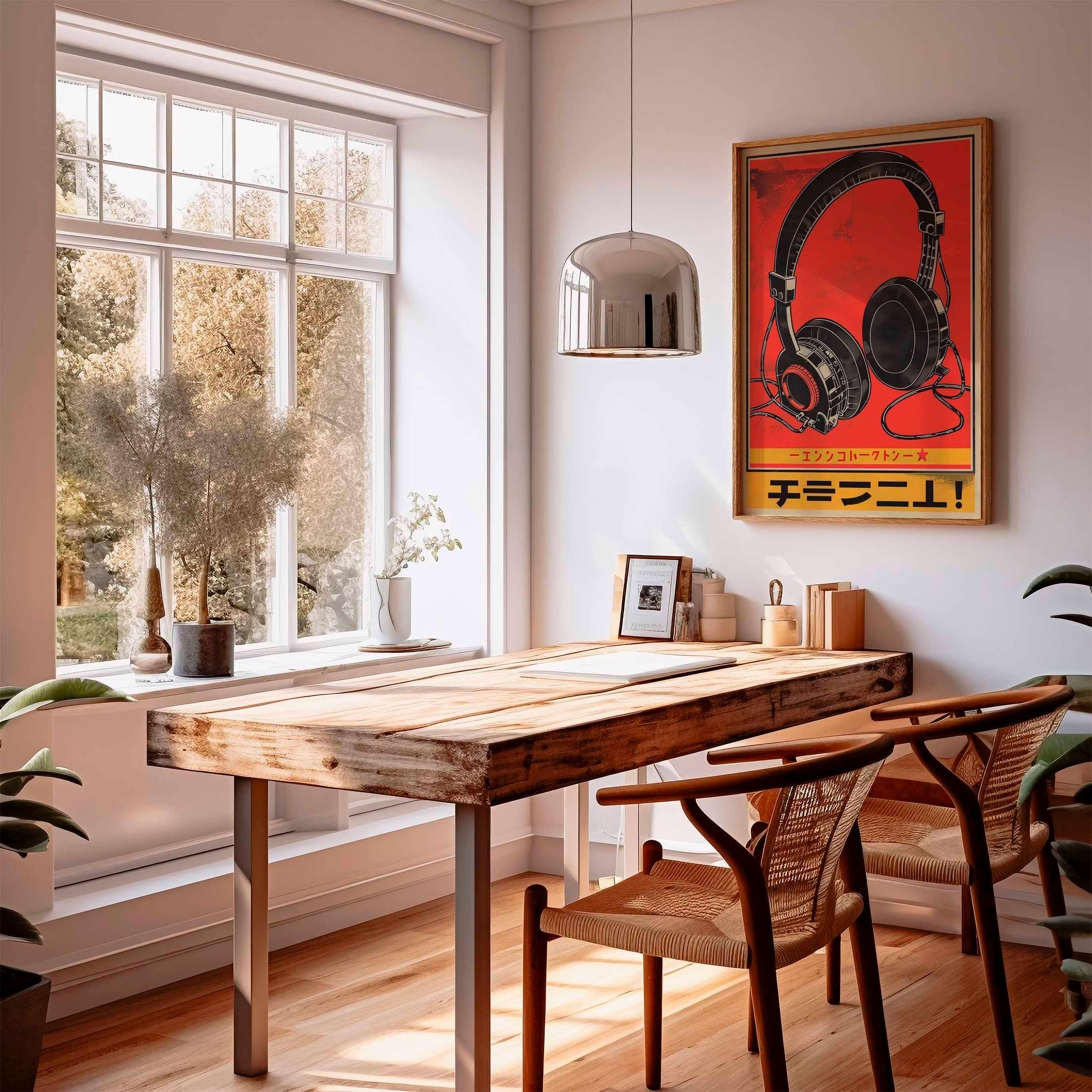 Japanese Headphones Poster, Retro Music Wall Art, Abstract Audio