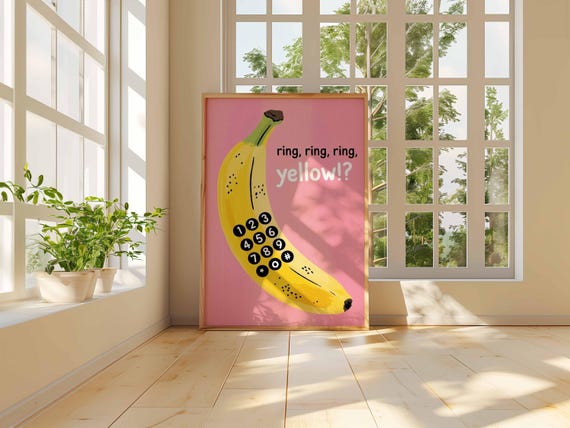 Banana Phone Poster Print – Funny Pop Art Wall Decor Yellow Fruit