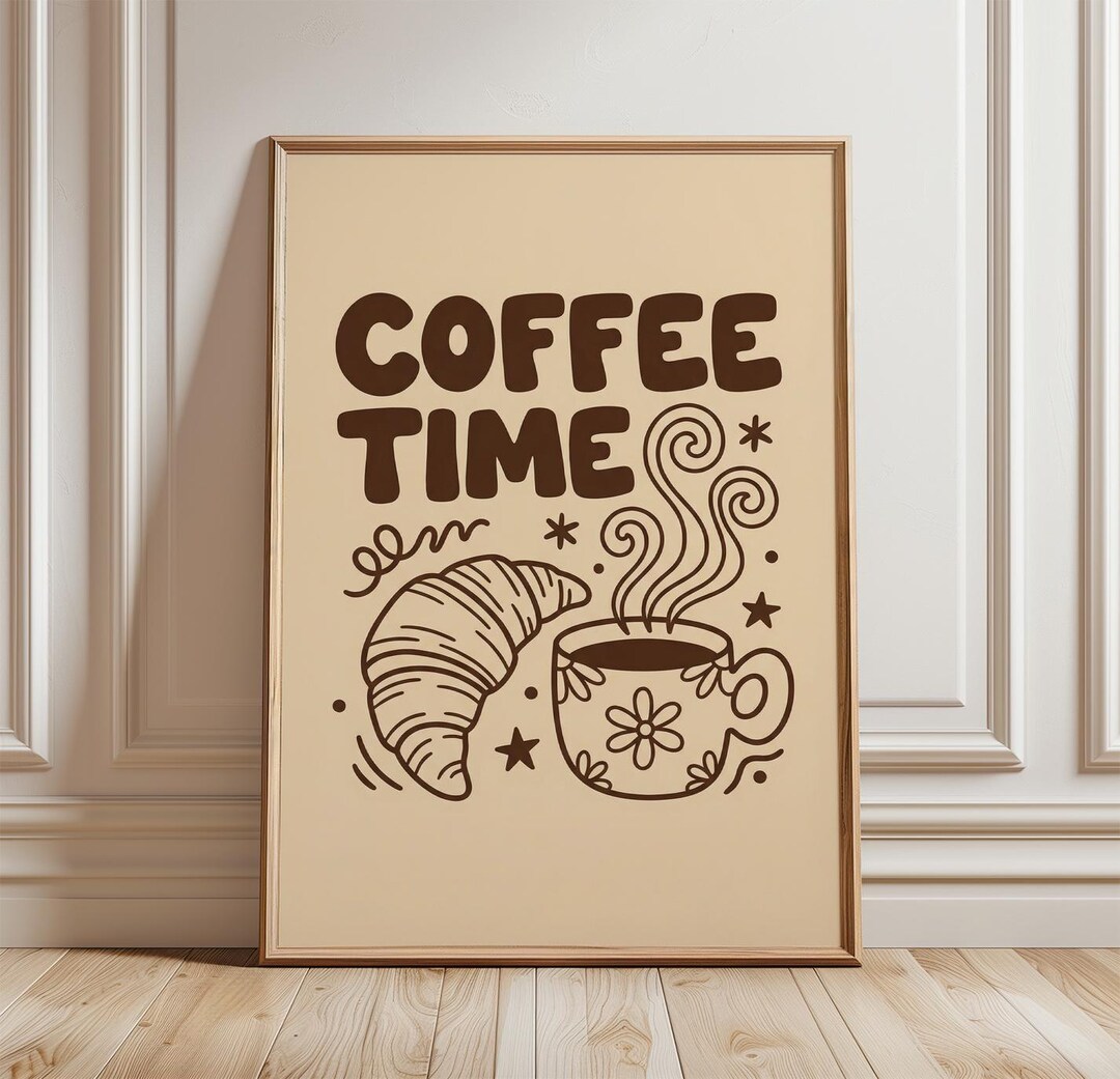 Coffee Time Poster Print, Retro Kitchen Wall Art With Coffee Cup and ...