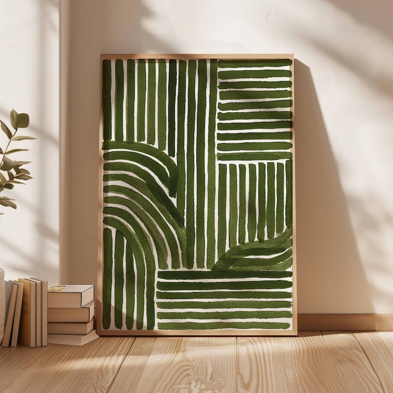 Green Abstract Line Art Print – Modern Minimalist Geometric Poster ...