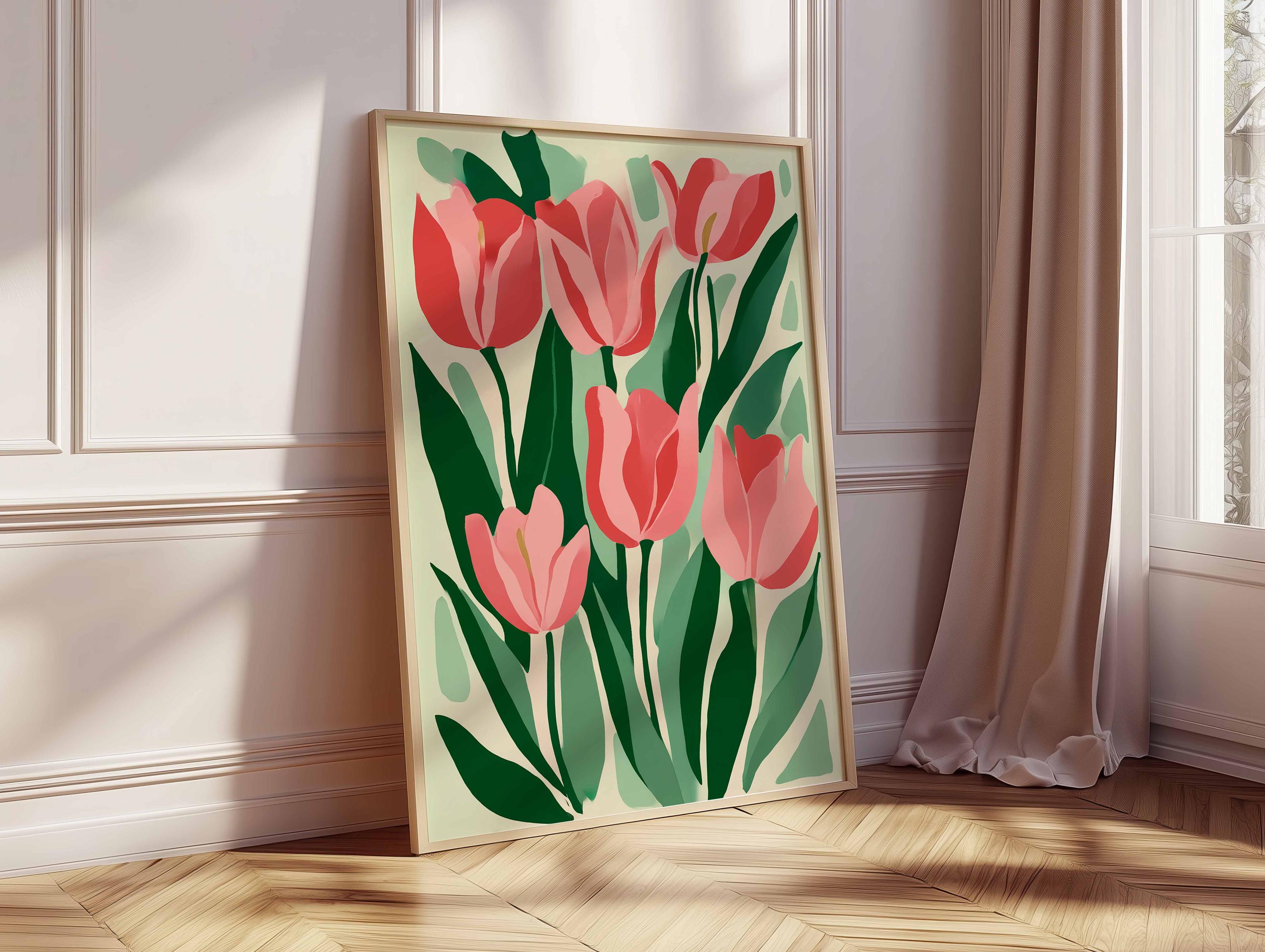 Pink Tulip Wall Art Print, Minimalist Botanical Flower Poster ...