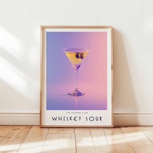 Whiskey Sour Cocktail Print, Retro Cocktail Print, Bar Cart Wall Art, Classic Cocktail Wall Art, Minimalist Alcohol Art, Bar Cart Decor