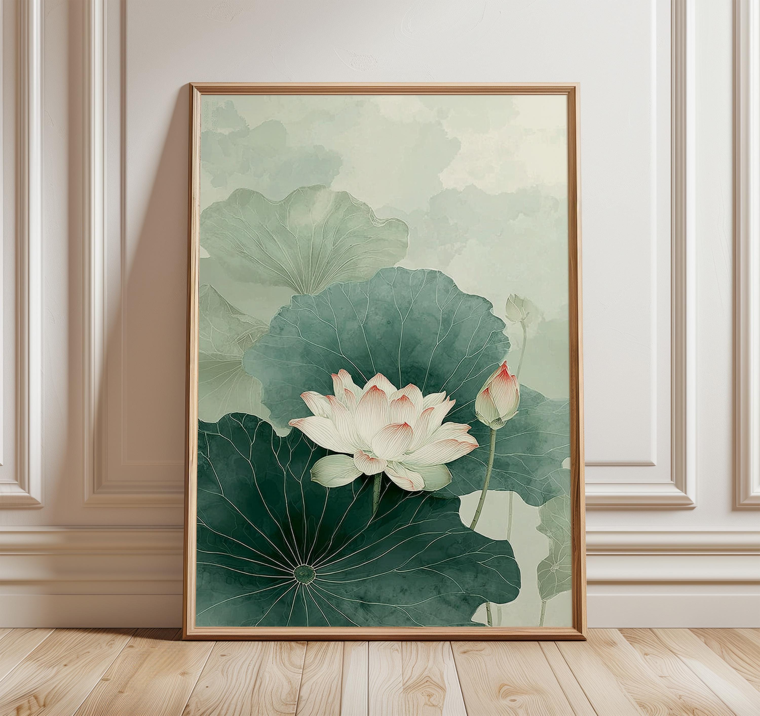 Lotus Flower Wall Art Print, Minimal Botanical Painting, Asian Zen ...