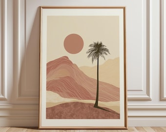 Abstract Desert Palm Poster, Minimalist Terracotta Landscape Wall Art