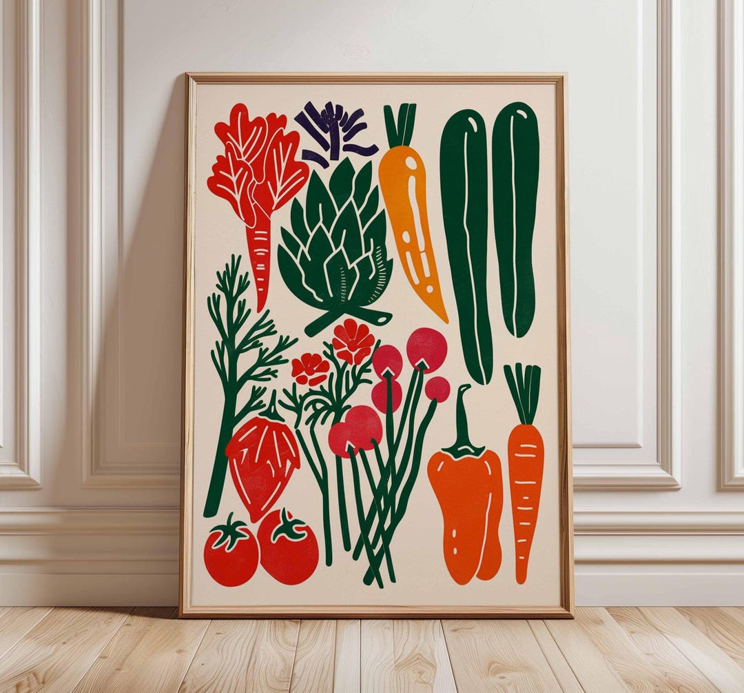 rustic vegetable kitchen prints | 3-piece wall art |... Vegetable Kitchen Poster, Modern Farmhouse Wall Art, Botanical ...
