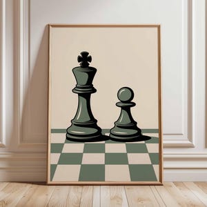 Chess Poster, Retro Board Game Wall Art Print, Vintage Minimalist Chess Pieces Artwork, Mid Century Modern Game Room Decor