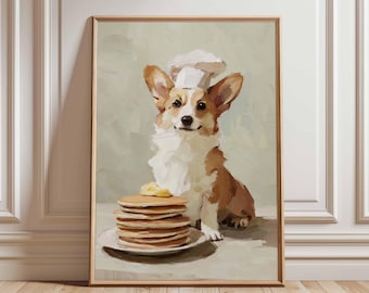 Corgi Chef Pancake Poster – Cute Dog Kitchen Wall Art Print, Funny