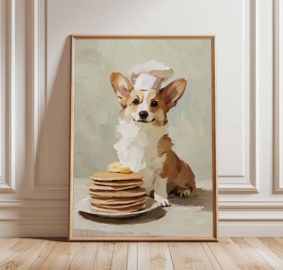 コーギーのプリント画 コーギーとキッチン コーギーのプリント画