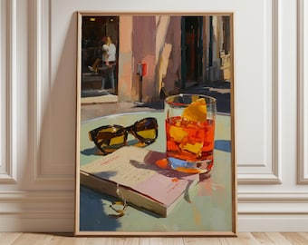 Negroni Still Life Poster, Modern Painterly Art Print, Cocktail Bar Wall Art Decor