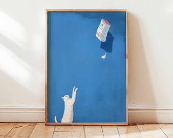 Poster minimalista con gatto, arte murale moderna, stampa di gatti divertenti, illustrazione di animali giocosi, opera d'arte contemporanea con animali domestici per l'arredamento della casa
