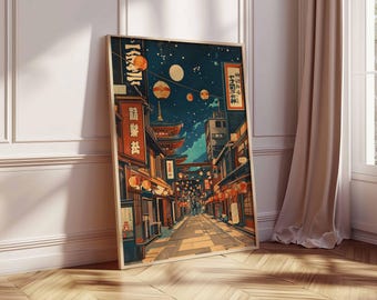 Tableau LED Ruelle Japonaise Nocturne - Éclairage Ajustable Avec Télécommande - Neuf
