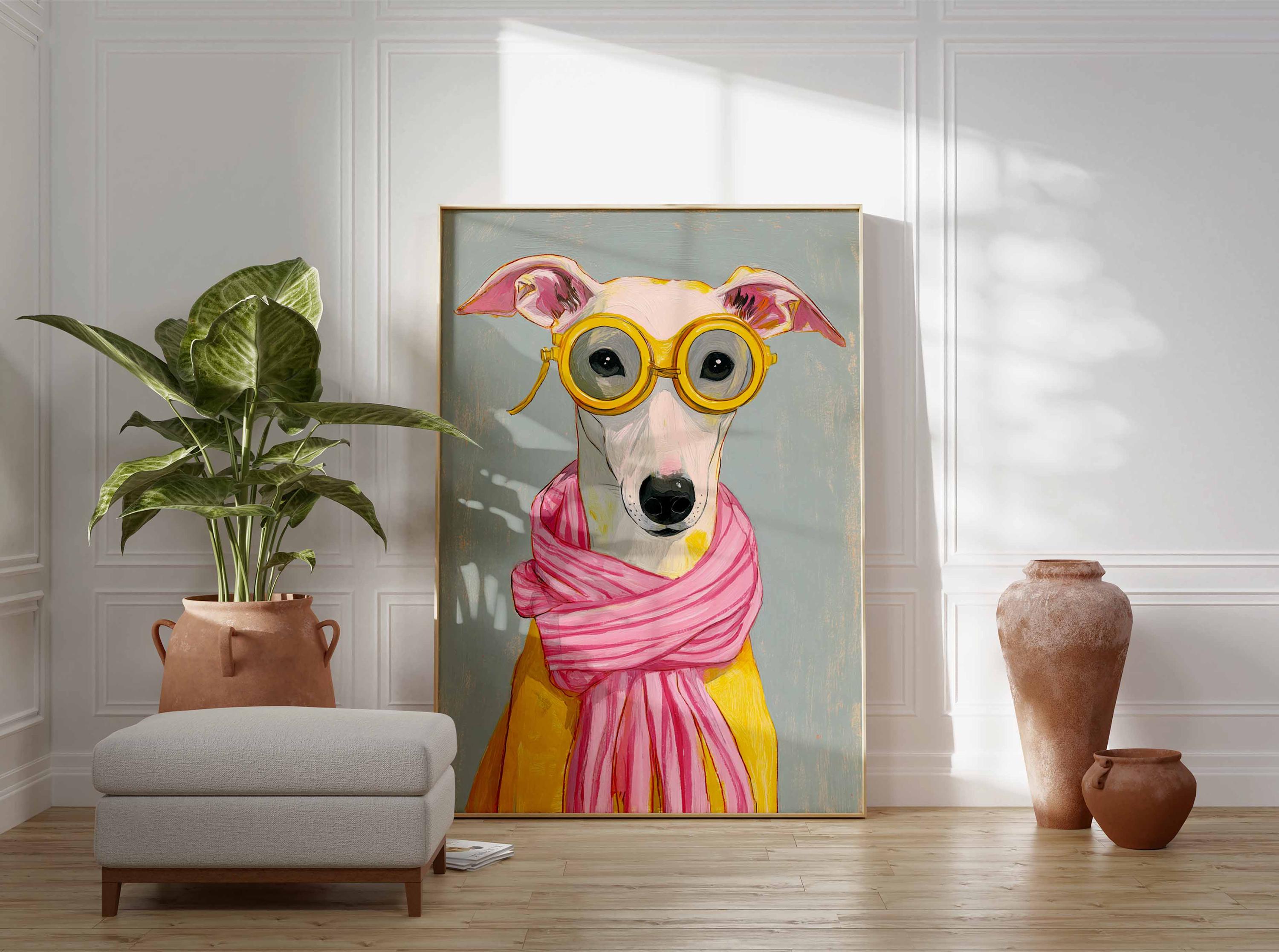 Cool Dog Poster Print, Funny Dog in Sunglasses Wall Art, Whimsical