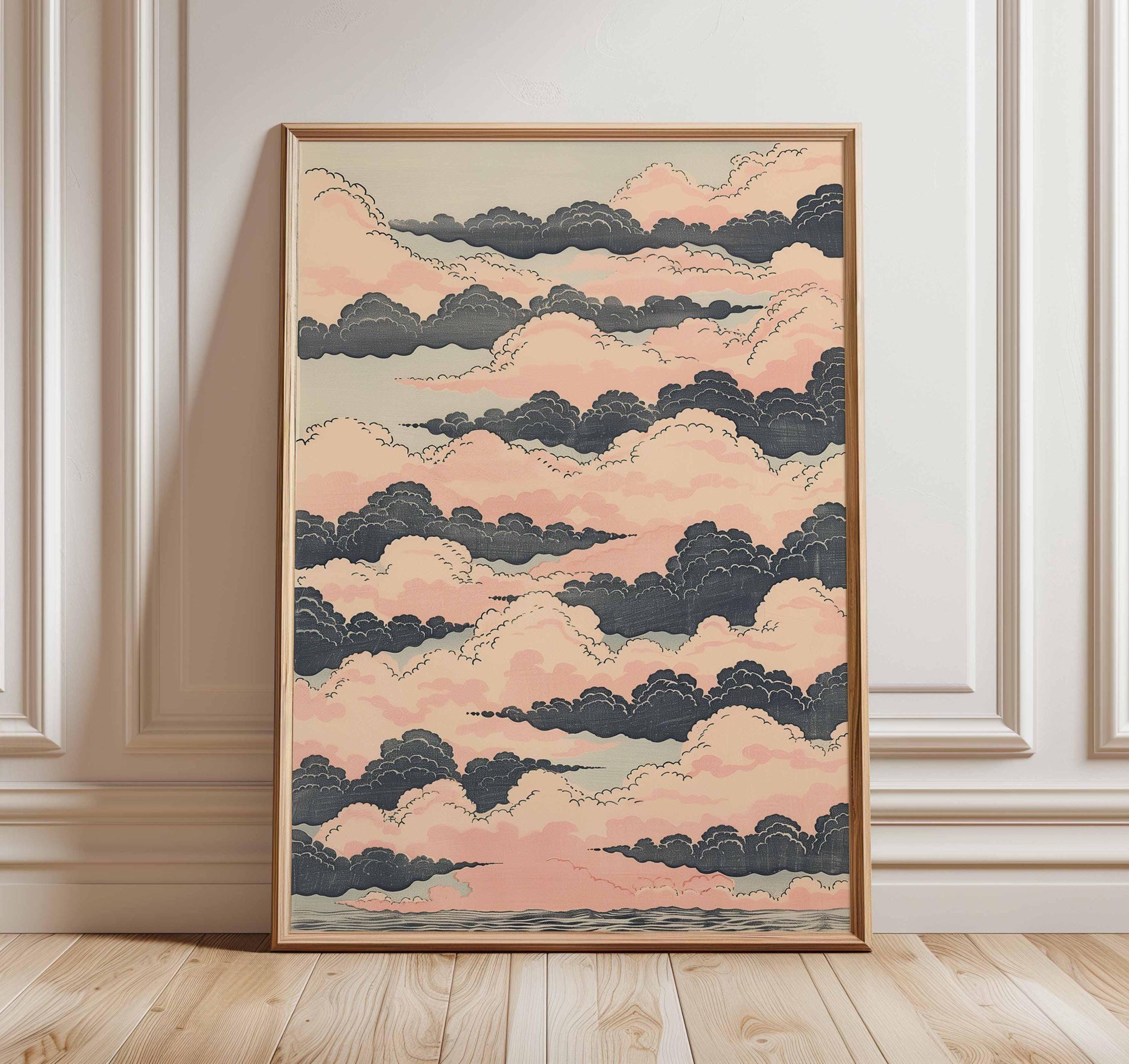 Japanese Cloud Print, Pastel Ukiyo-e Sky Poster, Tranquil
