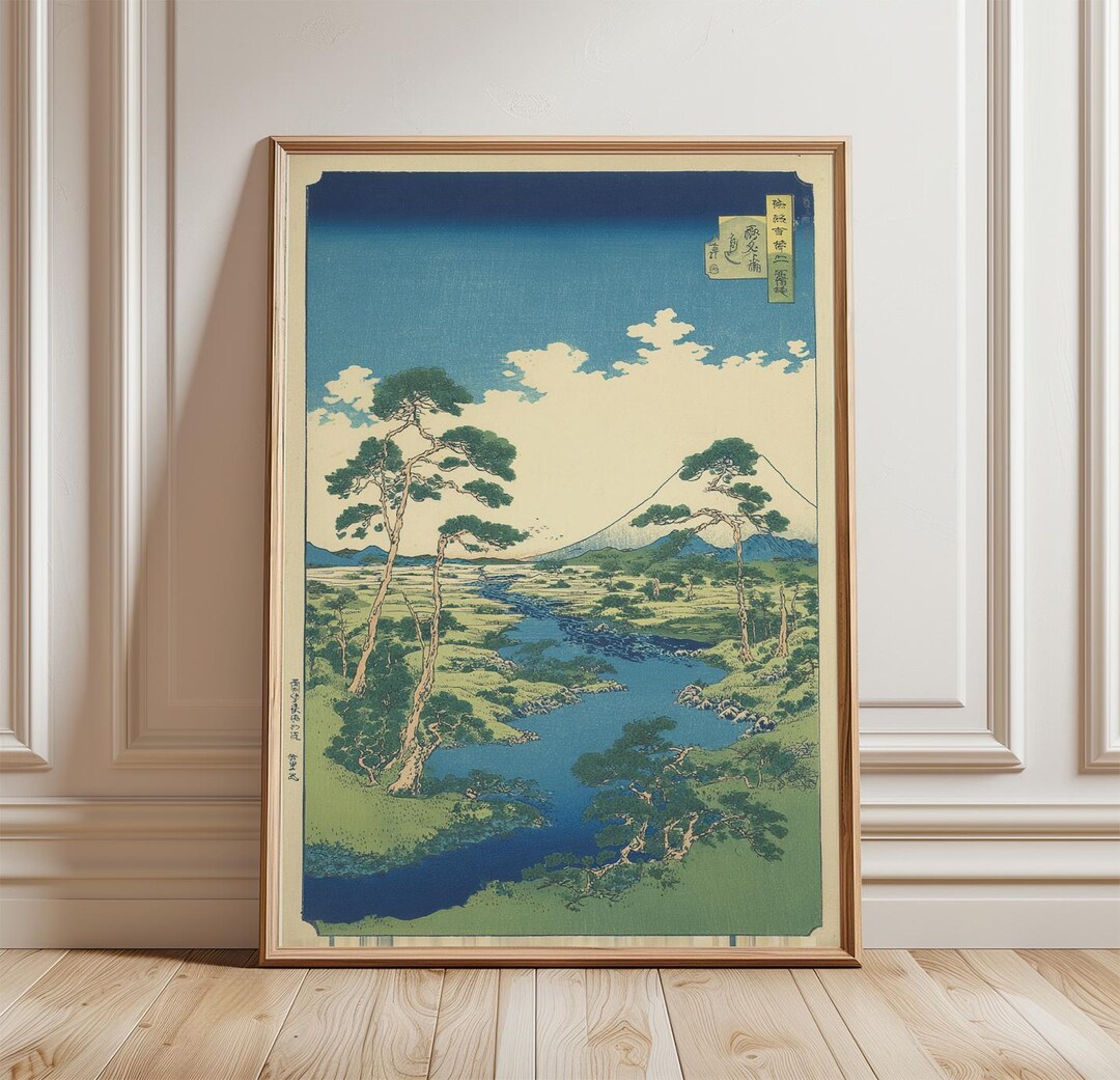 Japanese Landscape Poster | Mountain River Scene Wall Art | Vintage ...