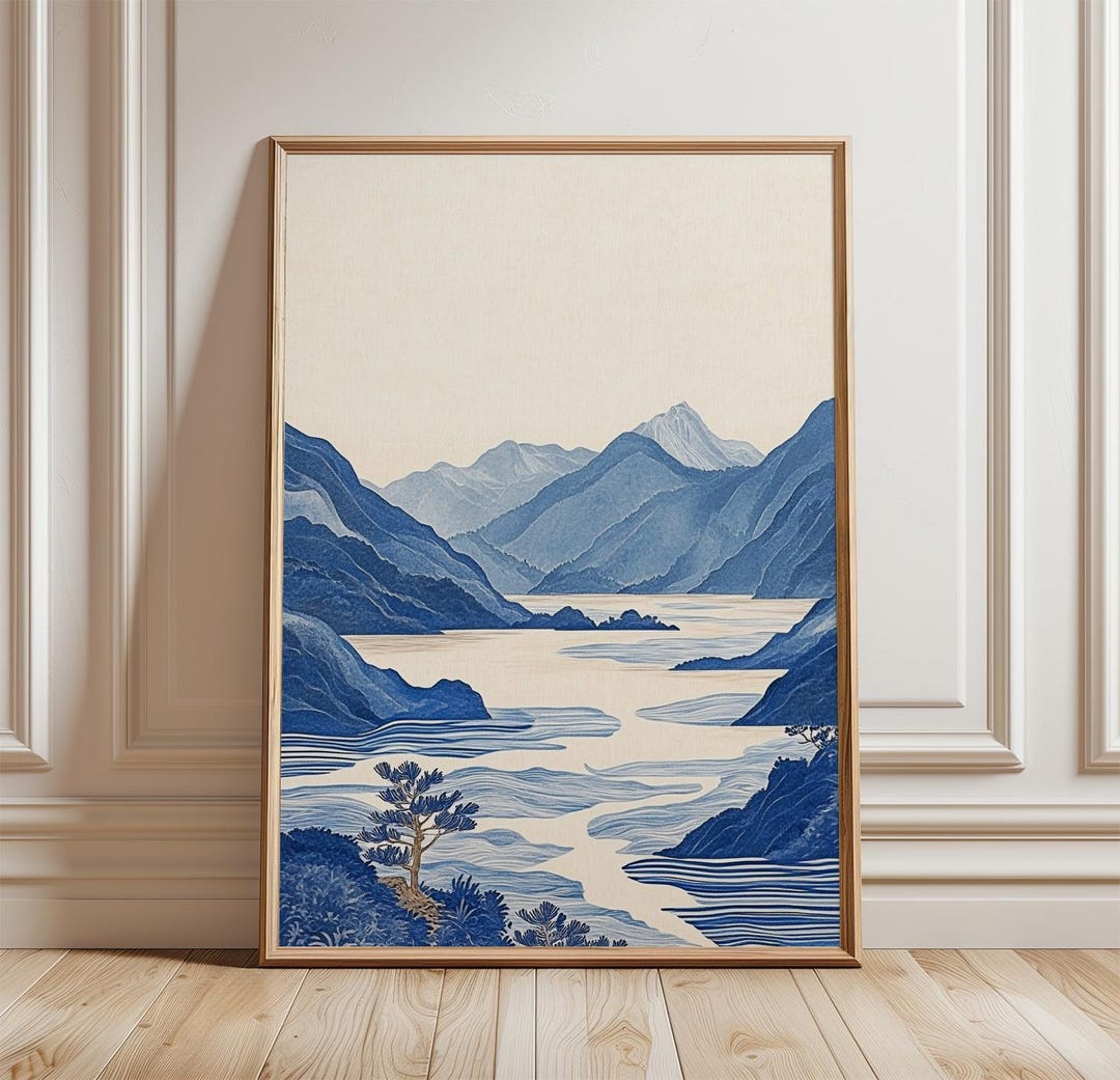 Blue Mountain Lake Poster, Japanese Landscape Wall Art, Minimal Nature ...