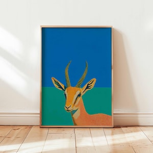 Modern Antelope Wall Art Print – Bold African Wildlife Poster in Pop Art Style, Safari Animal Decor for Home or Office (Unframed)