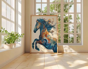 抽象的な馬のポスター、カラフルな馬のウォールアート、モダンな馬の