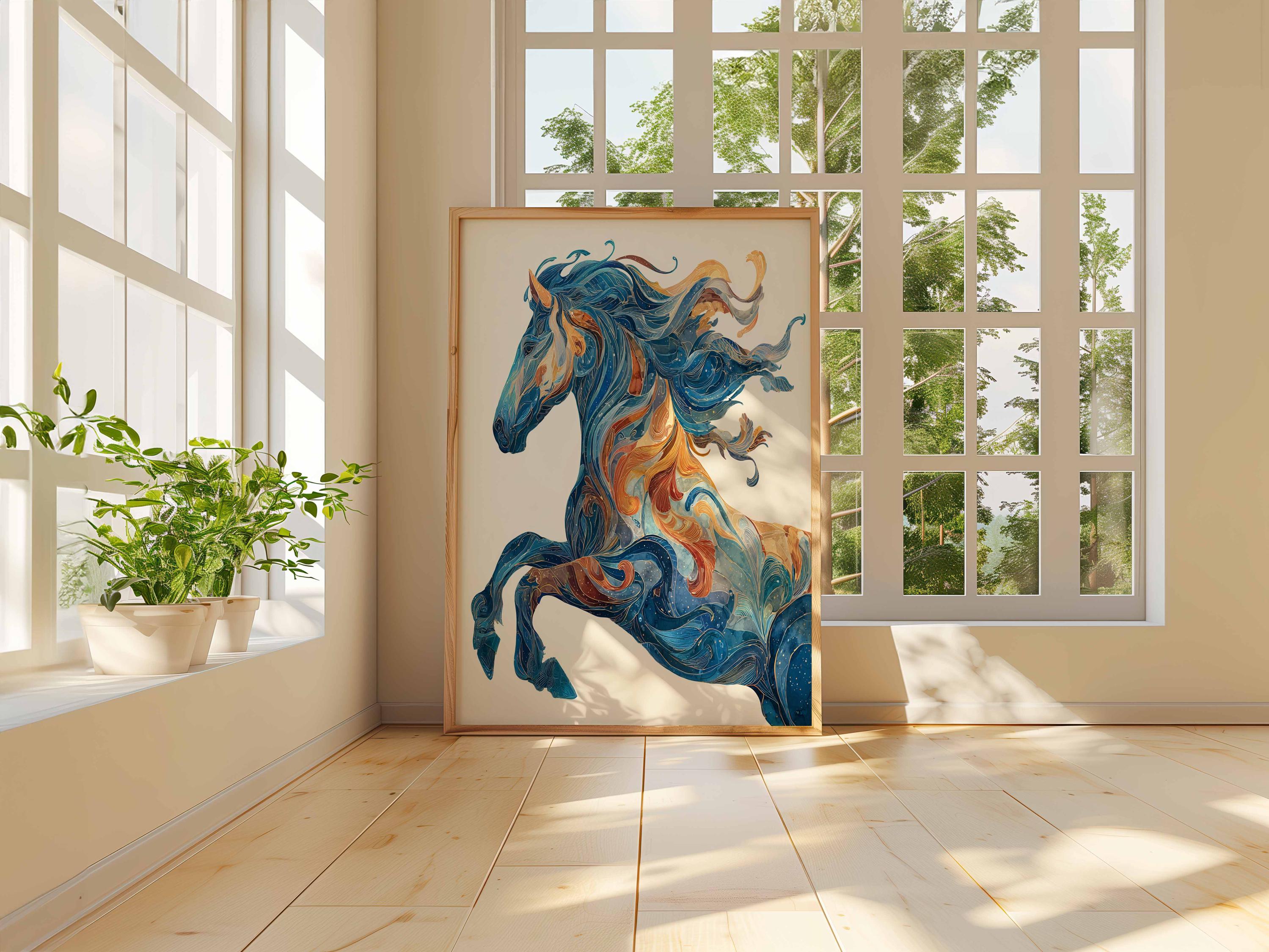 抽象的な馬のポスター、カラフルな馬のウォールアート、モダンな馬の