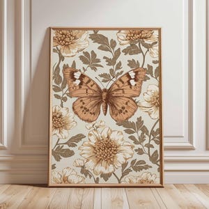 Butterfly and Floral Poster, Vintage Botanical Art Print, Nature Wall Decor, Elegant Floral Butterfly Artwork, Retro Home Decor