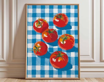 Póster de cocina con tomate, impresión artística mural de tomate rojo, decoración de verduras de granja, ilustración de comida pop art, obra de arte de cocina italiana para comedor