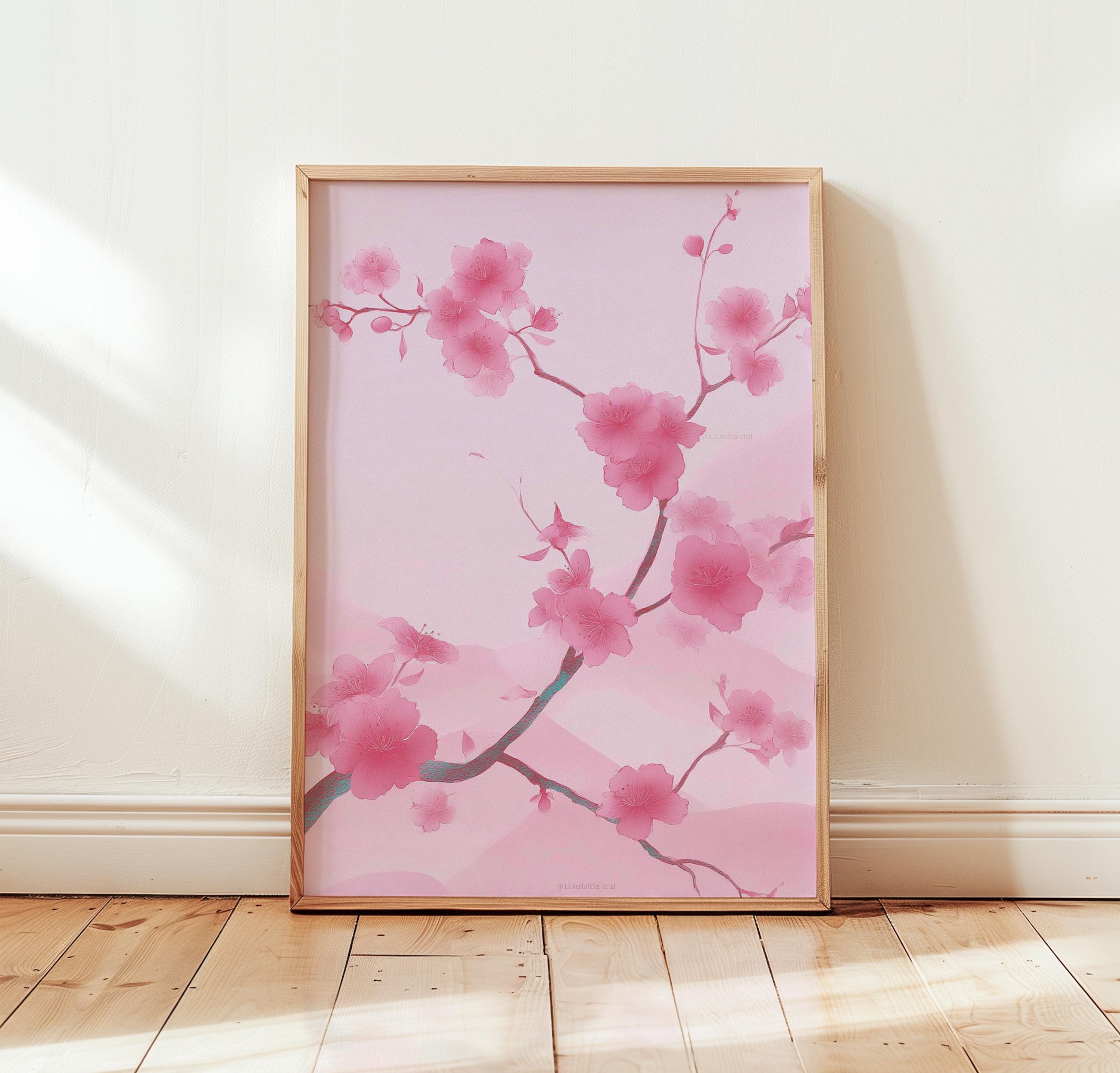 Pink Cherry Blossom Wall Art Poster Japanese Floral Illustration Sakura ...