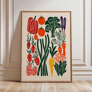 Vegetable Kitchen Wall Art, Modern Botanical Poster, Farmhouse Veggie Print, Scandinavian Vegetable Decor, Colorful Foodie Kitchen Art