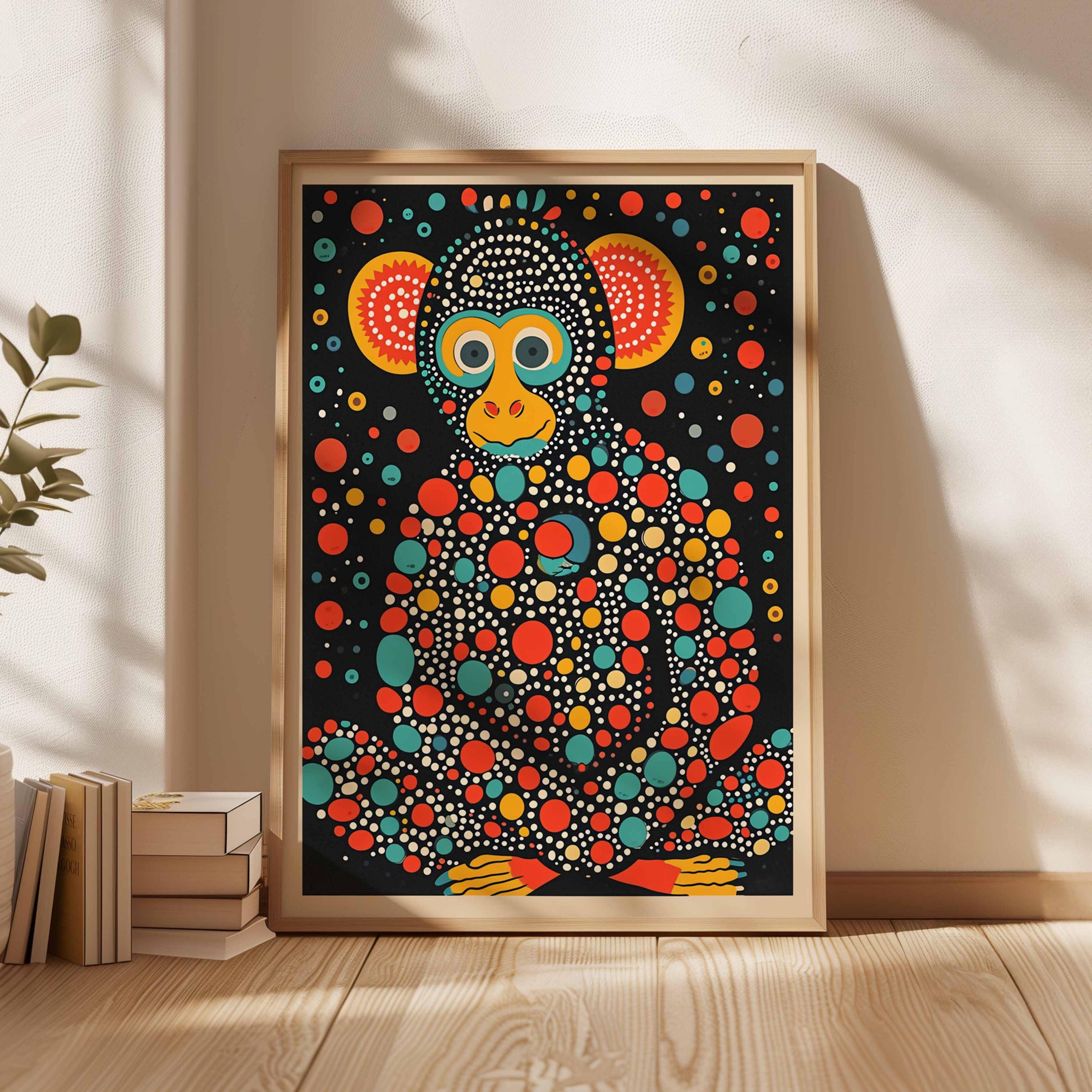 Psychedelic Chimpanzee Wall Art Print, Abstract Dot Painting