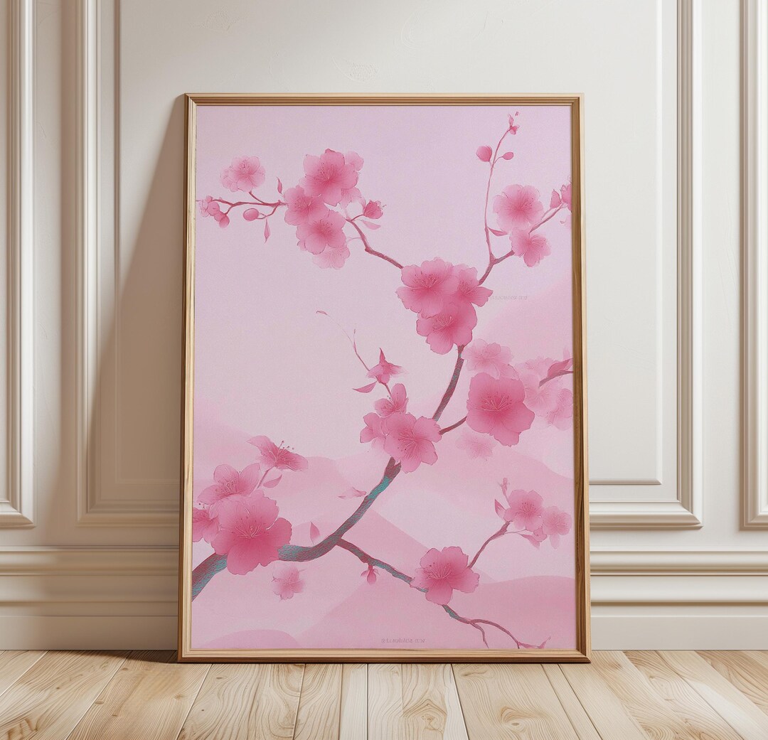 Pink Cherry Blossom Wall Art Poster Japanese Floral Illustration Sakura ...
