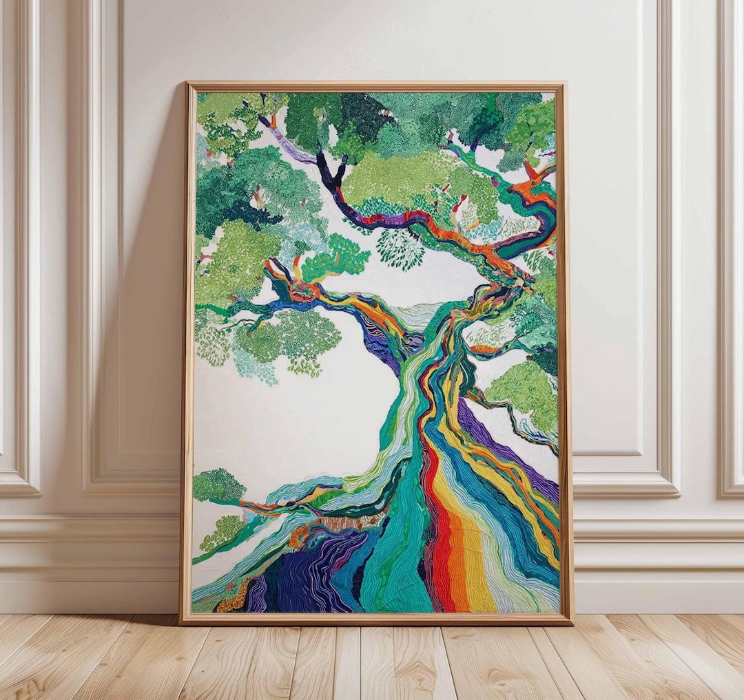 Rainbow Tree Wall Art Print – Colorful Nature Poster, Abstract