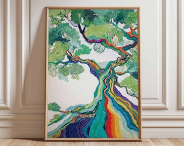 Rainbow Tree Wall Art Print – Colorful Nature Poster, Abstract