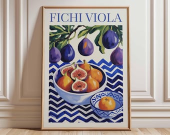 Fig Wall Art, Italian Fichi Viola Poster, Mediterranean Kitchen Decor, Vintage Fruit Print, Colorful Still Life Artwork for Dining Room