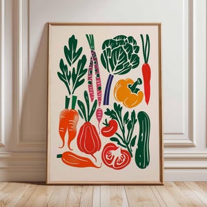 Vegetable Kitchen Wall Art, Modern Botanical Poster, Farmhouse Veggie Print, Scandinavian Vegetable Decor, Colorful Foodie Kitchen Art