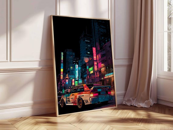 3 Stampe Giapponesi Cyberpunk Neon - Quadri Urban Tokyo Notte - Poster Per Soggiorno 30,5x40,6 Cm - 2