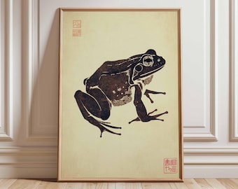 日本のカエルのアートプリント：禅の侘び寂び墨絵イラスト - Etsy 日本